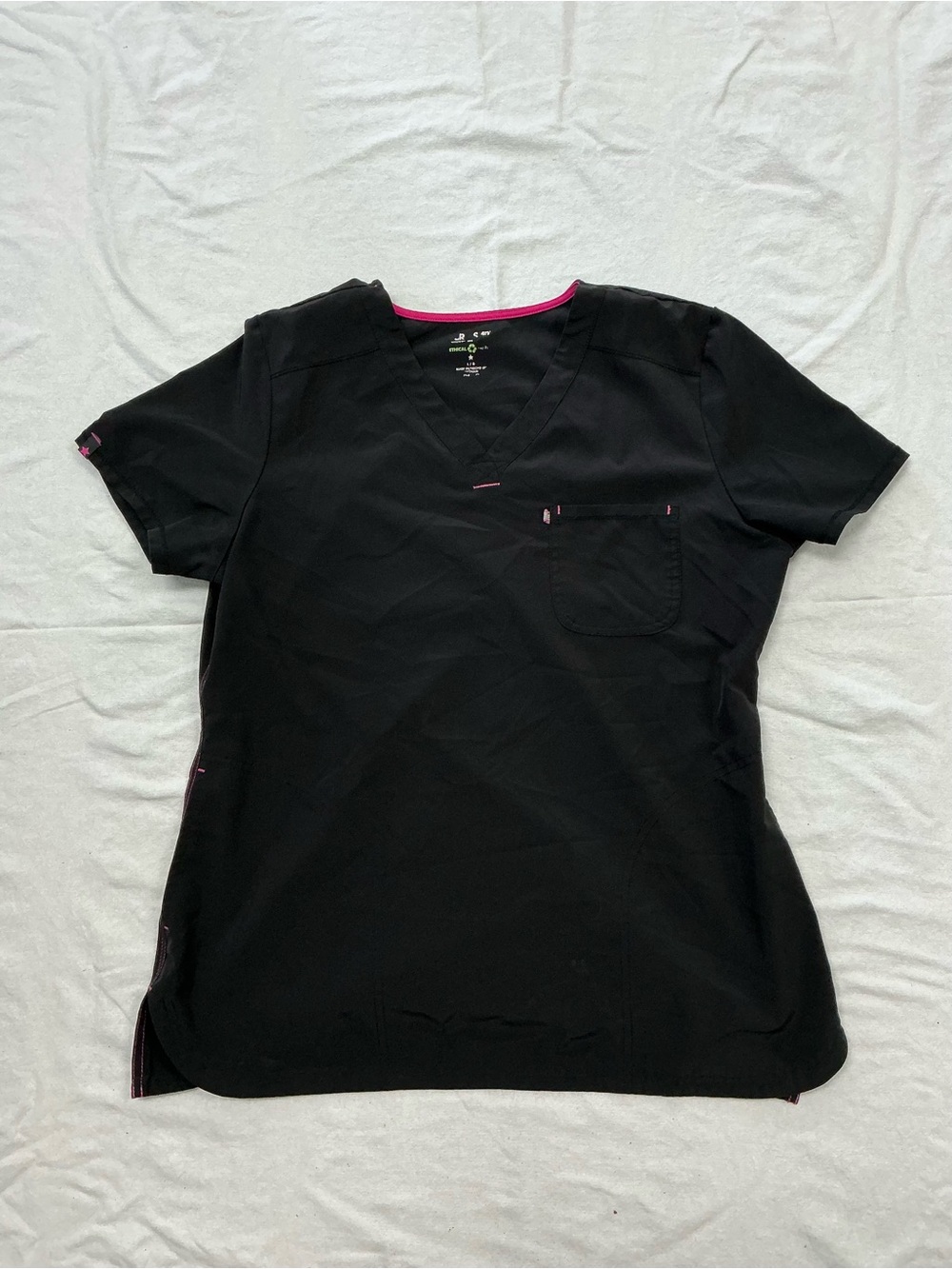Scrubstar Black V-Neck Women’s Scrub Top with Pink Trim